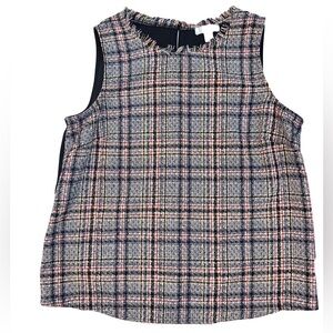 Bar III Fringe Plaid Tweed Sleeveless Top Size 8 Like New